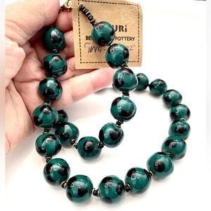 Kazuri Beads Women's Necklace Green Black Beads Handcrafted African Kenya New!